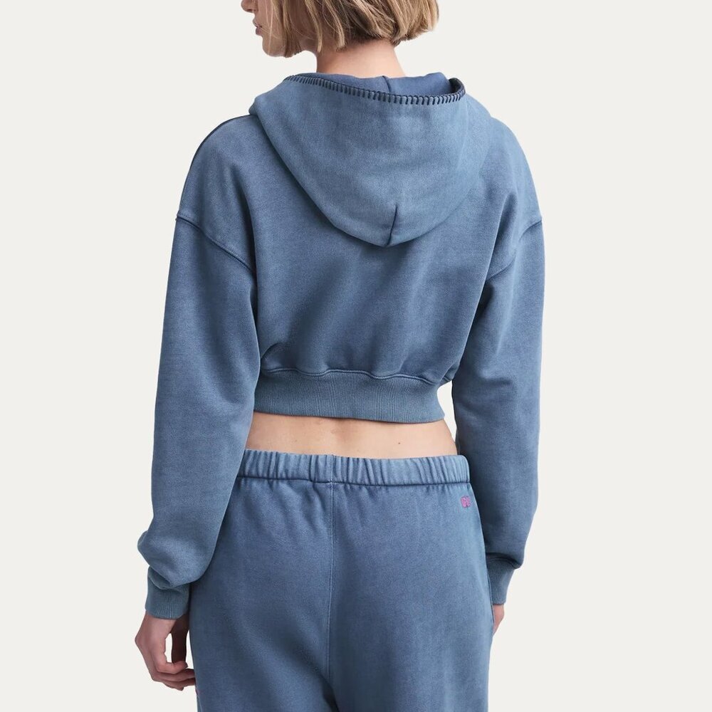 Gap × Madhappy Womens Cropped Full Zip Acid Wash Blue Pink Hoodie Size XS - Picture 3 of 4